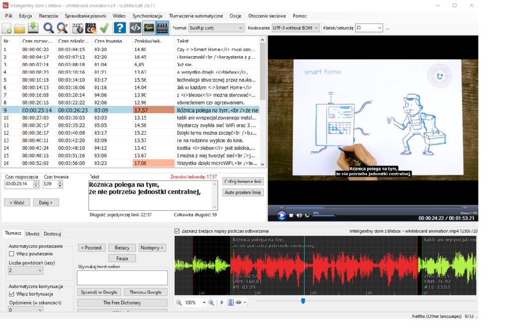 Program Subtitle Edit pomaga w stworzeniu bardzo dobrej jakości napisów do filmu w formacie .srt i wielu innych.